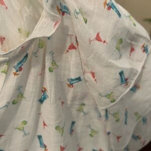 Cocktail hour printed White Blouse with ruffles size medium girls night out